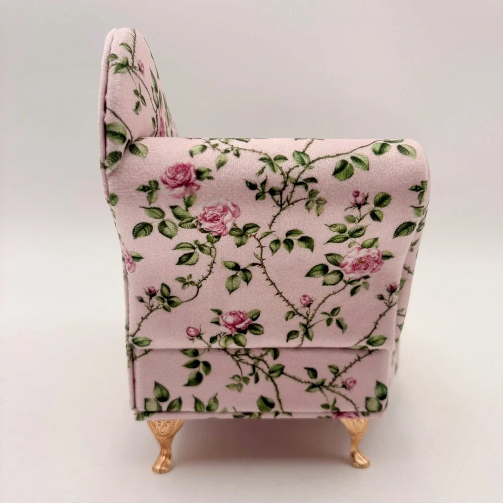 Pink‎ Floral Rose Chaise Lounge Jewelry Box Miniature Sofa Mirror Ring Storage